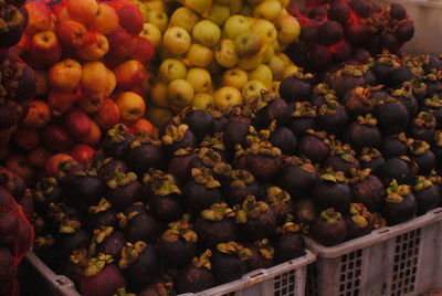 High angle view of fruits for sale at market stall