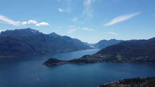 Scenic view of sea and mountains against sky