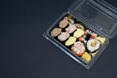 High angle view of sushi in plate