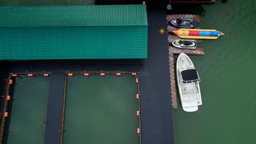 High angle view of pier over lake