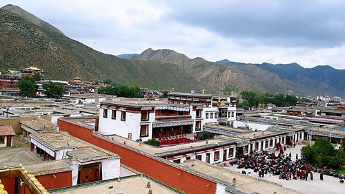 High angle view of buildings in city