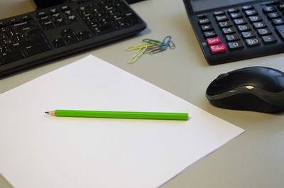 High angle view of objects on table