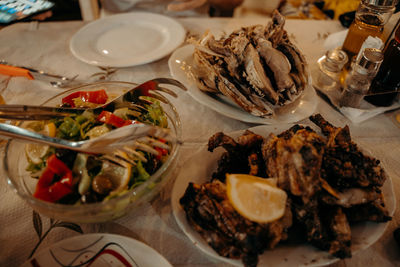 High angle view of food on table