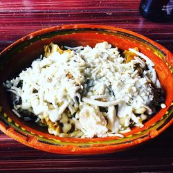 High angle view of food in bowl on table