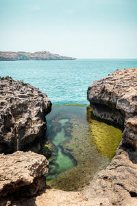 Scenic view of sea against clear sky