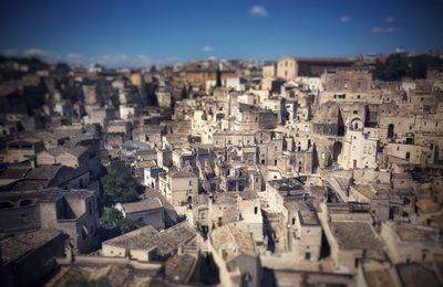 High angle shot of townscape against sky