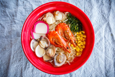 High angle view of salad in bowl