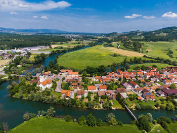 High angle view of townscape against sky