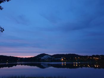 Scenic view of lake against sky at sunset