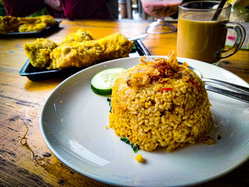 Close-up of food served in plate