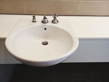 High angle view of faucet in bathroom