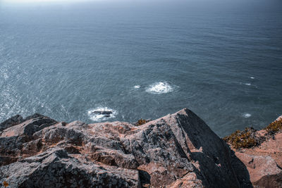 High angle view of rocks on beach