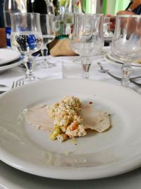 High angle view of food in plate on table