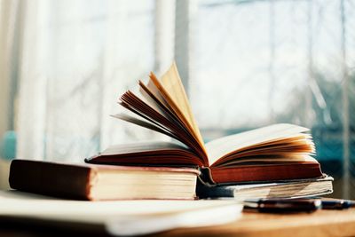 Close-up of books on table