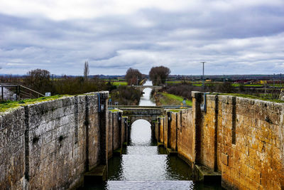 Bridge over river against sky