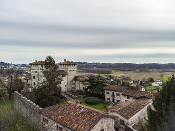 High angle view of townscape against sky