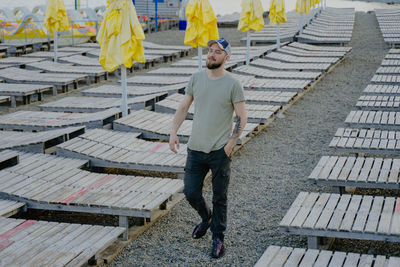 Full length of man walking on pier