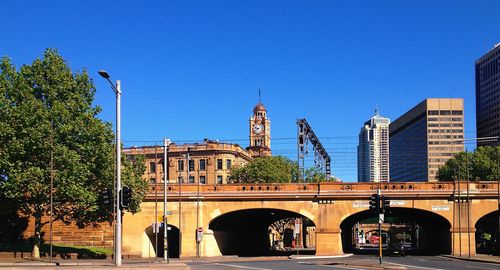 View of buildings against blue sky