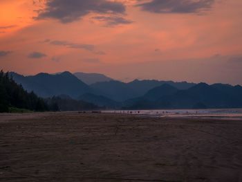 Scenic view of mountains against sky during sunset