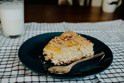 High angle view of food in plate on table