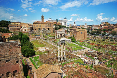 High angle view of buildings in city