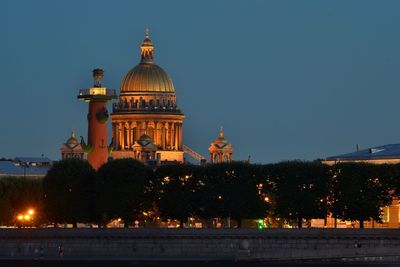 Illuminated cathedral against clear sky