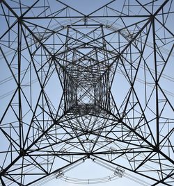Low angle view of electricity pylon against sky