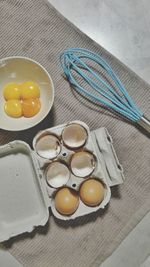 High angle view of breakfast on table