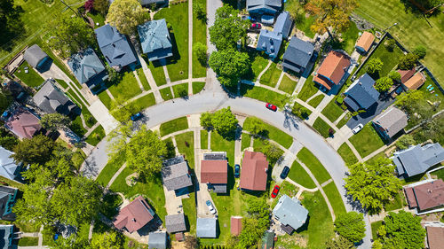 High angle view of buildings in city