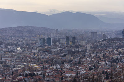 High angle view of buildings in city