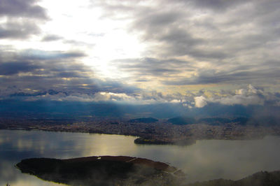 Scenic view of sea against cloudy sky