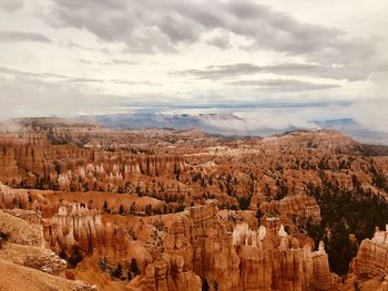 View of rock formations against cloudy sky