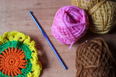 Close-up of multi colored pencils on table