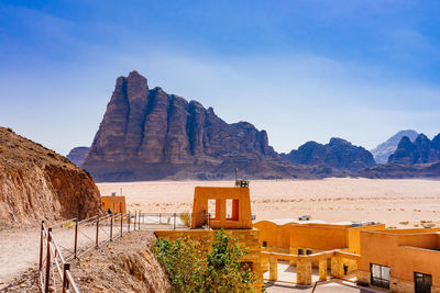 Panoramic view of rocks and mountains against sky