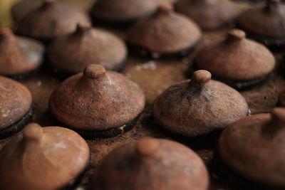 Clay lids of traditional oven in vietnam.