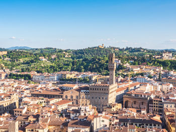 High angle shot of townscape against sky