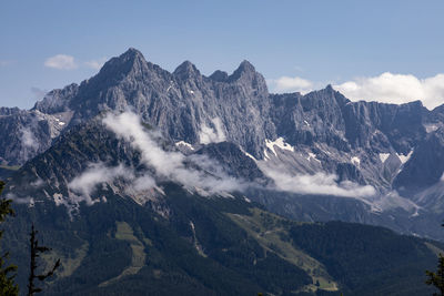 Scenic view of snowcapped mountains against sky