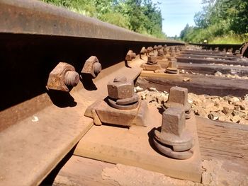 Close-up of old railroad track