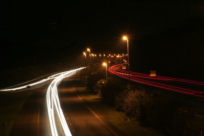 Light trails on road at night