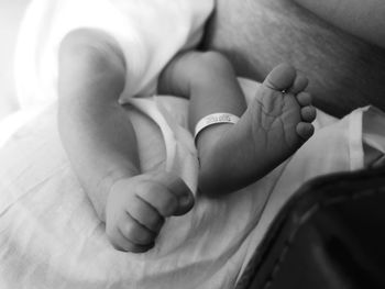 Close-up of baby feet right after birth