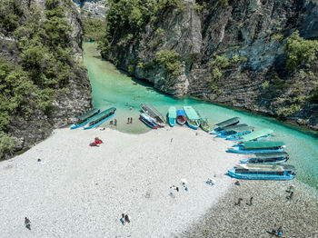 High angle view of people on beach