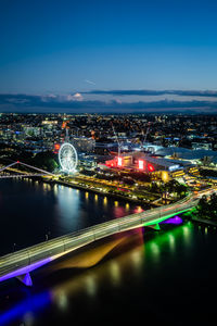 High angle view of illuminated city at night