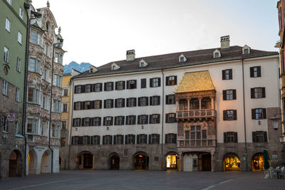 Low angle view of buildings against clear sky
