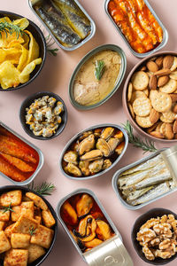 High angle view of food on table