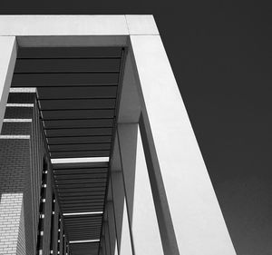 Low angle view of modern building against clear sky