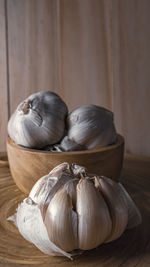 Close-up of garlic on table