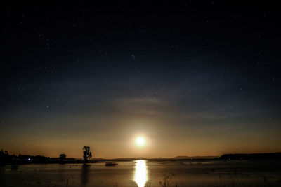 Scenic view of sea against sky at night