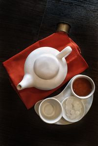 High angle view of breakfast on table