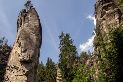 Low angle view of rock formation against sky