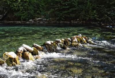 Scenic view of river flowing through rocks